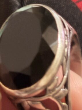 Jessica Black Faceted Stone Ring with Silver-Tone Filigree